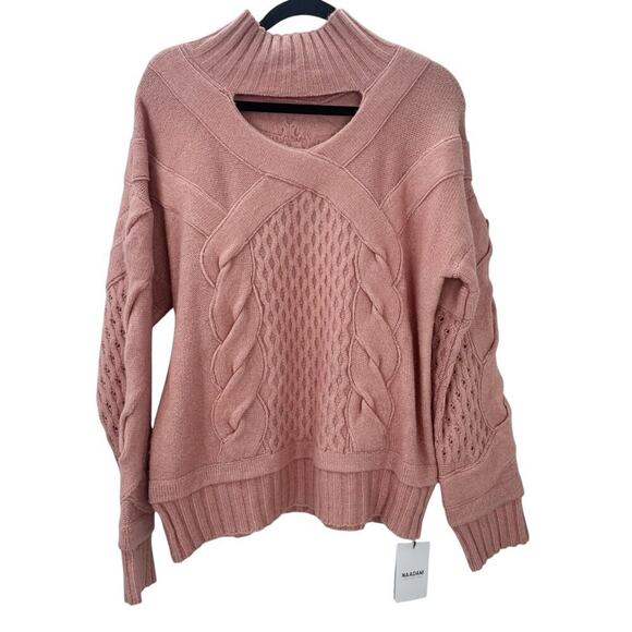 Naadam Oversized Cable-Knit Pullover Sweater Long Sleeve In Multi Size M NWT - Picture 8 of 11